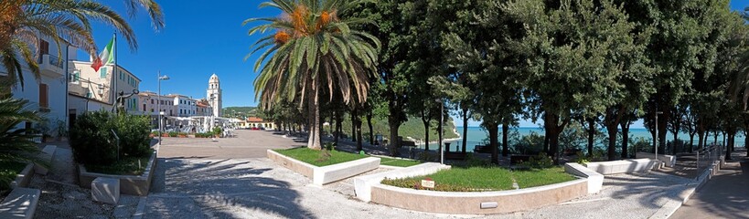 View of the square of Sirolo. Conero Riviera. Ancona, Adriatic Sea. Marche. Italy