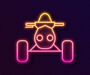 Glowing neon line All Terrain Vehicle or ATV motorcycle icon isolated on black background. Quad bike. Extreme sport. Vector Illustration.