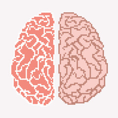 Pixel brain. Pixel art 8 bit. Human brain.