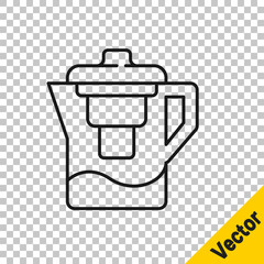 Black line Water jug with a filter icon isolated on transparent background. Vector Illustration.