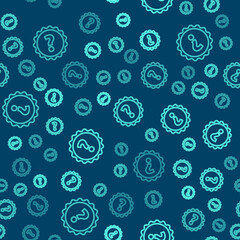Green line Question mark icon isolated seamless pattern on blue background. FAQ sign. Copy files, chat speech bubble and chart. Vector Illustration.