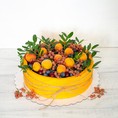 birthday anniversary velvet cake with fruits and berries