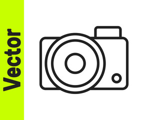 Black line Photo camera icon isolated on white background. Foto camera icon. Vector Illustration.