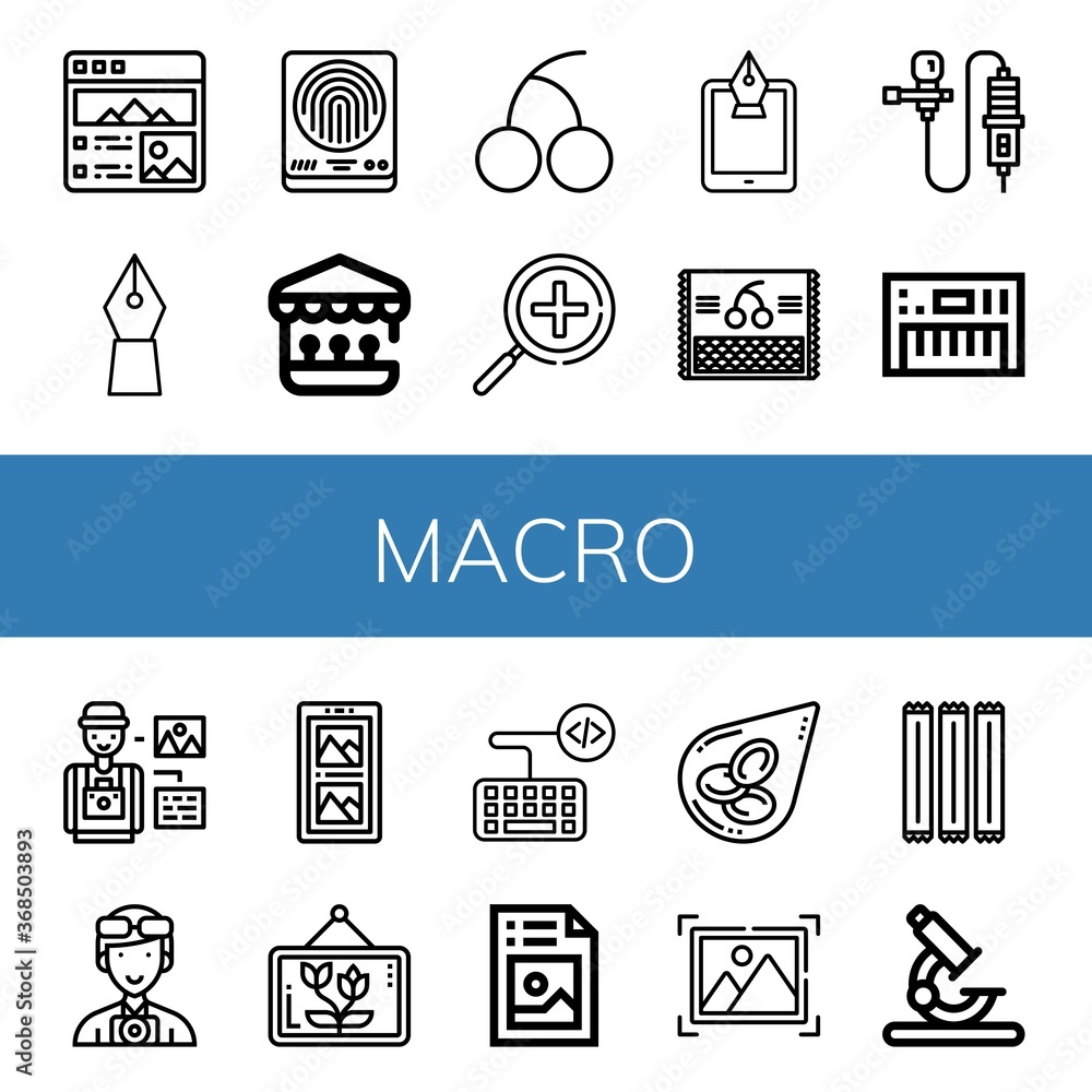 Poster macro simple icons set