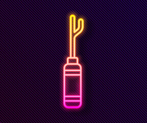 Glowing neon line Awl tool with wooden handle icon isolated on black background. Work equipment tailor industry. Vector Illustration.