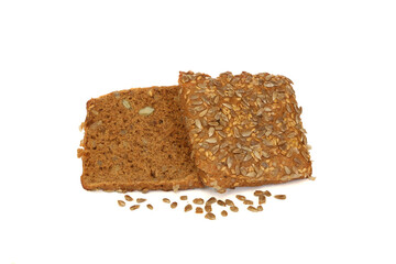 Sliced bread with sunflower seeds isolated on white