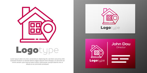 Logotype line Map pointer with house icon isolated on white background. Home location marker symbol. Logo design template element. Vector Illustration.