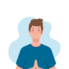 meditating man on white background