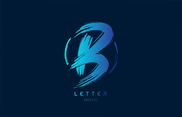 blue hand grunge brush letter B icon logo with circle. Alphabet design for a company design