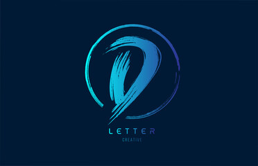 blue hand grunge brush letter D icon logo with circle. Alphabet design for a company design - obrazy, fototapety, plakaty