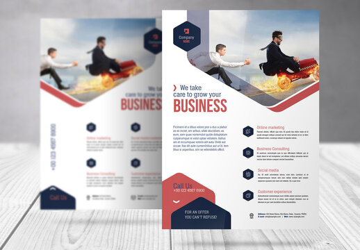 Business Flyer with Dark Blue and Red Accents