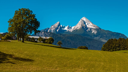 Beautiful alpine view of the famous Watzmann summit near Berchtesgaden, Bavaria, Germany