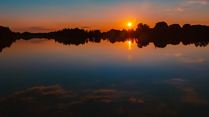 Beautiful sunset near Ettling, Isar, Bavaria, Germany