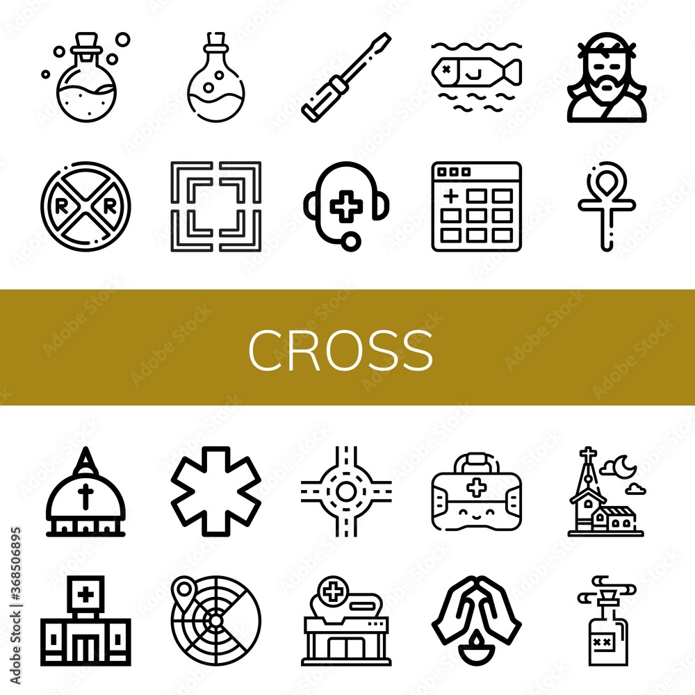 Poster cross simple icons set