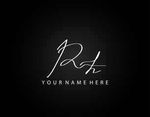 Signature Logo R and H, RH Initial letter. Elegant Handwriting calligraphic signature logo template design.