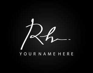 Signature Logo R and H, RH Initial letter. Elegant Handwriting calligraphic signature logo template design.