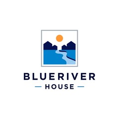 Fototapeta premium geometric creek river house property real estate logo vector icon illustration