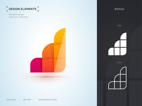 Vector real estate, company growth logo design template. Material, fluent, origami paper, flat and line style