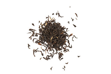 Leaves of black premium dry tea on a white background
