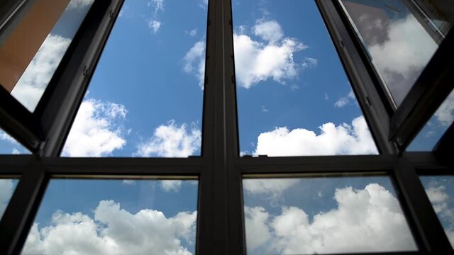 Cloud movement timelapse, view of clouds from the window