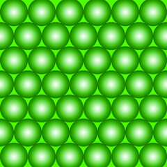 Pattern of many dark green balls on light green background. Vector image.