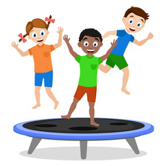 Children boys and girls jumping on a trampoline