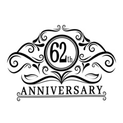 62 years Anniversary logo, luxurious 62th Anniversary design celebration.
