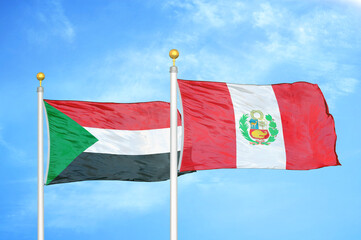 Naklejka na ściany i meble Sudan and Peru two flags on flagpoles and blue sky