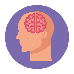silhouette of human profile with brain, on white background vector illustration design
