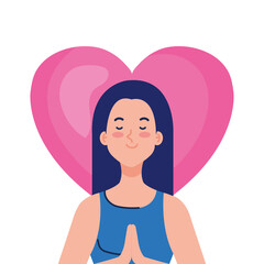 meditating woman with heart on background vector illustration design