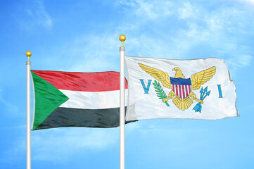 Sudan and Virgin Islands United States two flags on flagpoles and blue sky