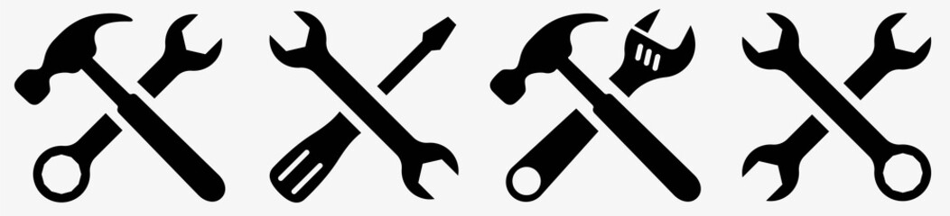 Tool icon set.Hammer turnscrew tools icon.Instrument collection. Vector illustration - obrazy, fototapety, plakaty