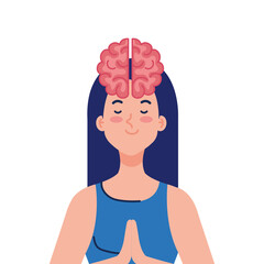 meditating woman with brain icon, on white background vector illustration design