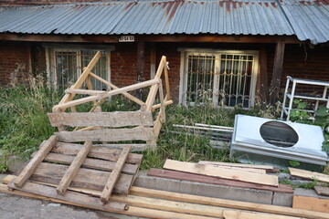 abandoned furniture in british suburb yard