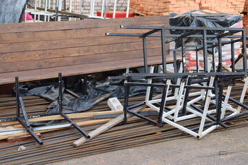 abandoned furniture in british suburb yard