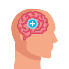 silhouette of human profile with brain and cross symbol, mind positive on white background vector illustration design