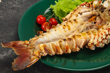 Grilled crayfish in the plate