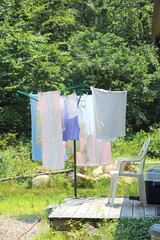 Wash day and line drying outside in the country.
