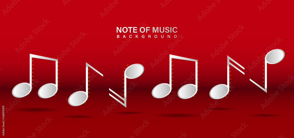 Poster note music design vector template on red background