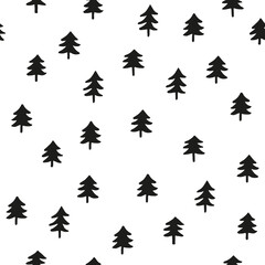 Obraz premium Seamless black and white pattern with fir trees