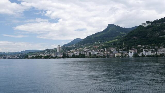 Sailing at Lake Geneva Veytaux, Switzerland wide shot