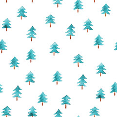 Watercolor Christmas trees. Seamless pattern