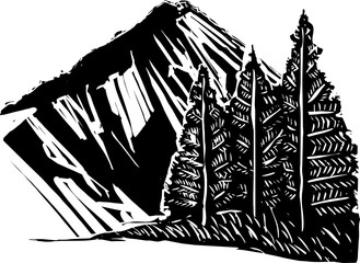 Woodcut Expressionistic Mountain