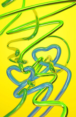 3d illustration of silver green blue tubes background with metal gloss and reflections