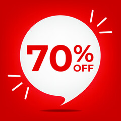 70% off. Banner with seventy percent discount. White bubble on a red background vector.