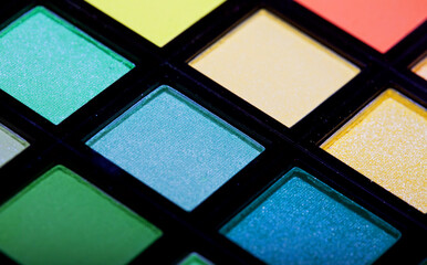 multicolored eye shadows close up