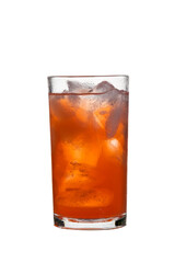 Glass of ice black tea isolated on white background