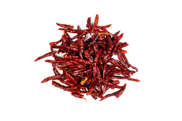 Heap of dry red chili on white background