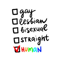 Checkboxes with five gender options, red check mark Binary concept of gender identity. Doodle style - Life,Gets,Better,Together.Hand written pride, love. Vector illustration on white backgroun