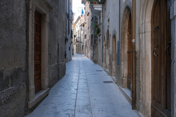 alley of the medieval town of pacentro in abruzzo italy